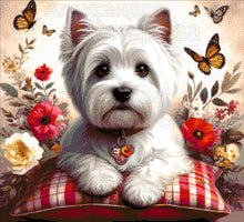 Lade das Bild in den Galerie-Viewer, Stickpackung mit Perlen "Terrier auf dem Kissen"