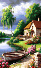 Lade das Bild in den Galerie-Viewer, Stickpackung mit Perlen "das Haus am Fluss"