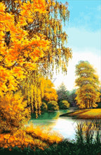 Lade das Bild in den Galerie-Viewer, Stickpackung mit Perlen "Herbsttag am Fluss"