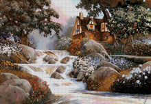 Lade das Bild in den Galerie-Viewer, Stickpackung mit Perlen "Haus am Wasserfall"