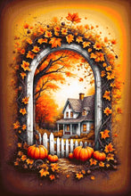 Lade das Bild in den Galerie-Viewer, Stickpackung mit Perlen &quot;Haus mit Kürbissen&quot;
