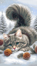 Lade das Bild in den Galerie-Viewer, Stickpackung mit Perlen "Katze im Schnee"
