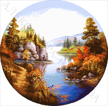 Lade das Bild in den Galerie-Viewer, Stickpackung mit Perlen &quot;Teller mit einer Flusslandschaft&quot;
