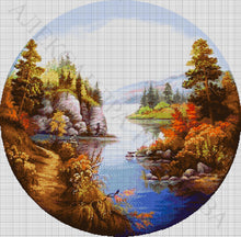 Lade das Bild in den Galerie-Viewer, Stickpackung mit Perlen &quot;Teller mit einer Flusslandschaft&quot;
